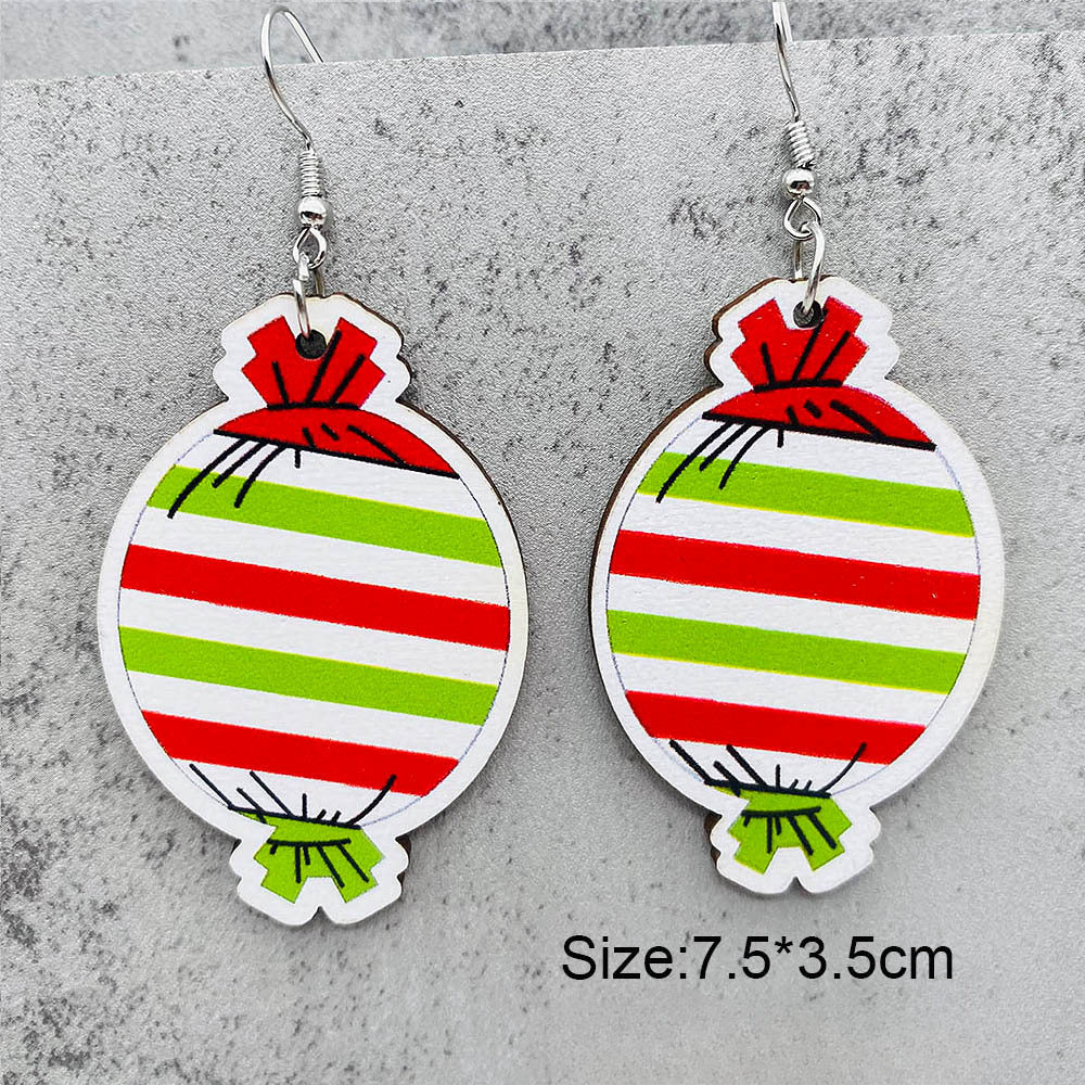 Wholesale Christmas Candy Cane Cane Wooden Earrings